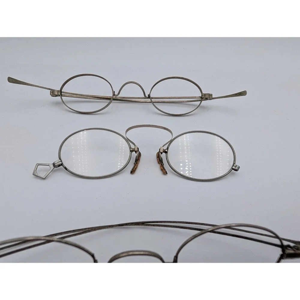 Vintage Metal Wire Rim Round Glasses Nose Rest‎ Bridge Lot of 3